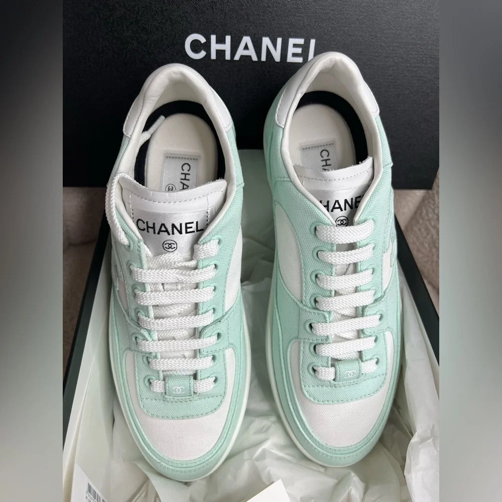 CHANEL Light Turquoise Sneakers 38.5 — New in Box - Picture 5 of 12